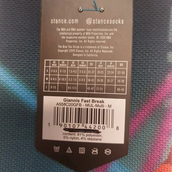 Stance Mens Medium Shoe Size 6-8.5 Fast Break Giannis Antetokounmpo Crew Socks - Picture 6 of 6